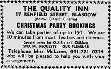 The Quality Inn 17 Renfield Street advert 1977
